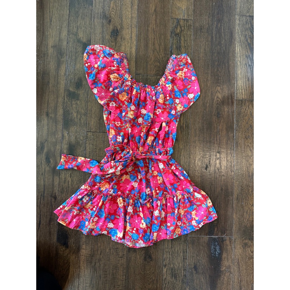 Flying Tomato Floral Ruffle Off The Shoulder Romper Red Pink Blue Summer  Large
